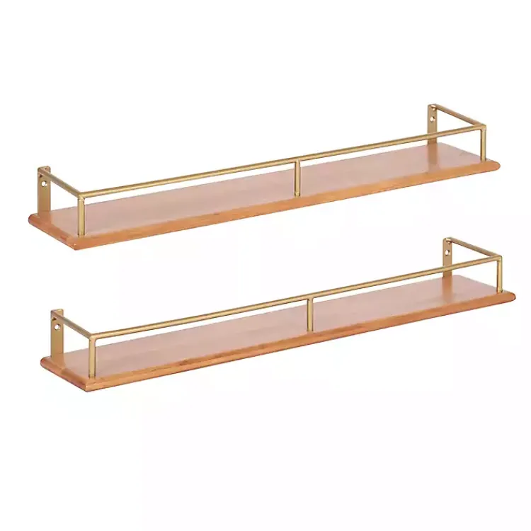 Shelves-Kirklands Home Natural & Gold Rectangle Cameron Shelves, Set of 2