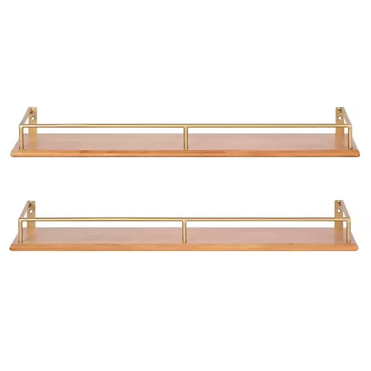Shelves-Kirklands Home Natural & Gold Rectangle Cameron Shelves, Set of 2