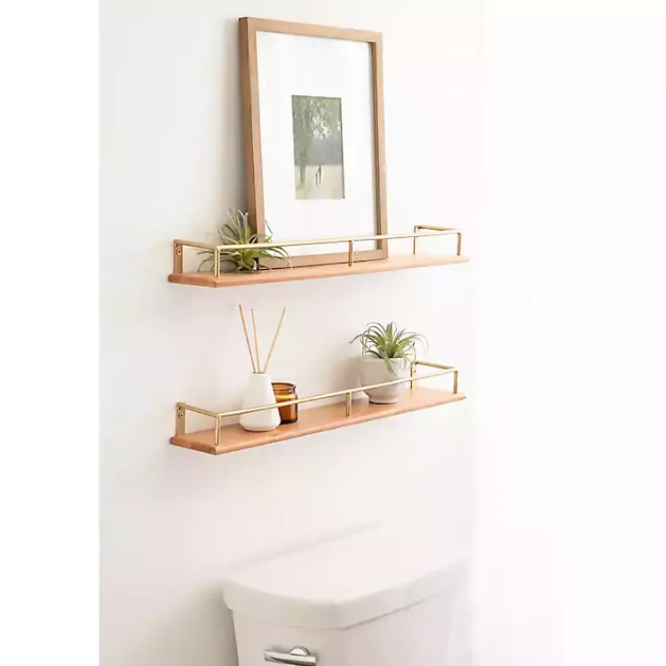 Shelves-Kirklands Home Natural & Gold Rectangle Cameron Shelves, Set of 2