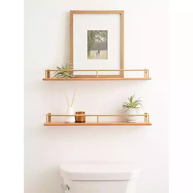 Shelves-Kirklands Home Natural & Gold Rectangle Cameron Shelves, Set of 2