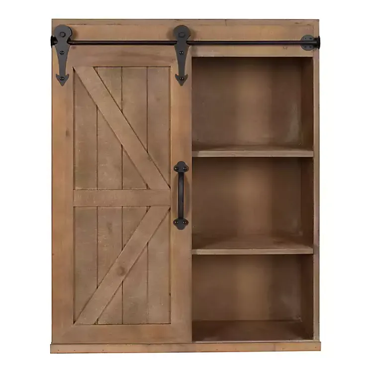 Wall Storage-Kirklands Home Wood Barn Door 5-Shelf Wall Cabinet Brown