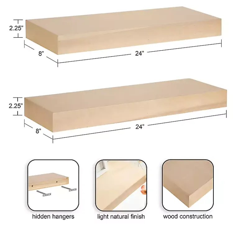Shelves-Kirklands Home Natural Wood 2-pc. Floating Shelves, 24 in.