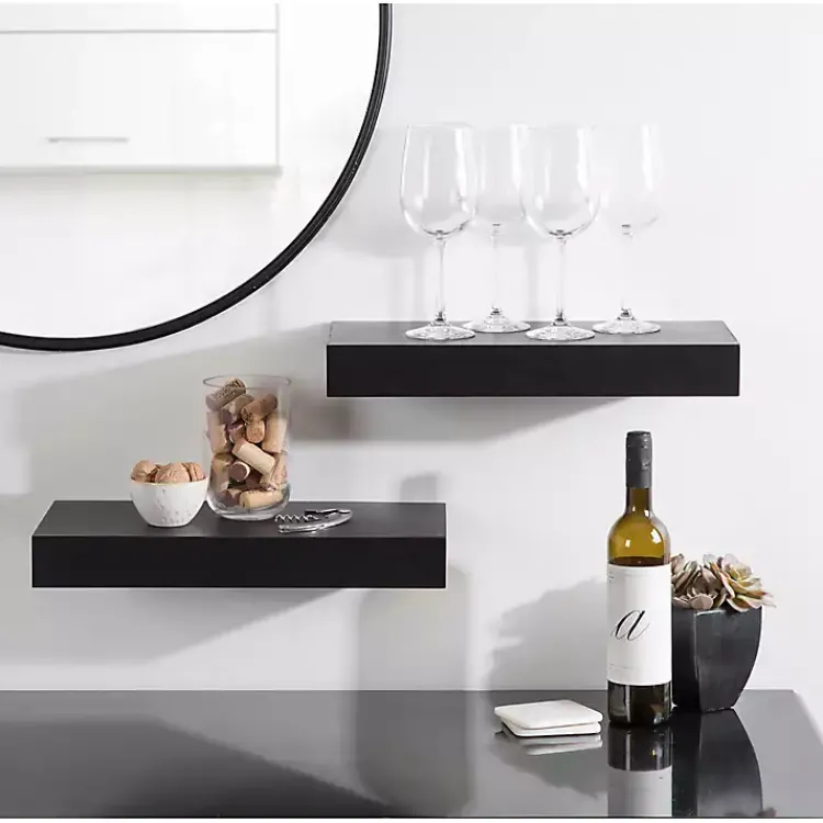 Shelves-Kirklands Home Black Wood 2-pc. Floating Shelves, 18 in.