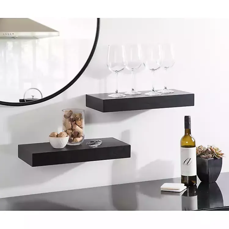 Shelves-Kirklands Home Black Wood 2-pc. Floating Shelves, 18 in.