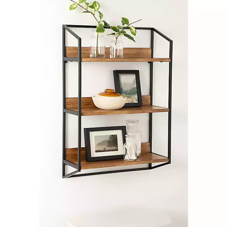 Shelves-Kirklands Home Black Metal & Rustic Wood Tiered Wall Shelf