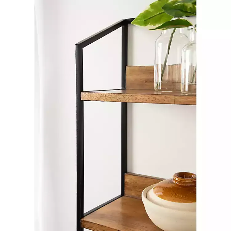 Shelves-Kirklands Home Black Metal & Rustic Wood Tiered Wall Shelf