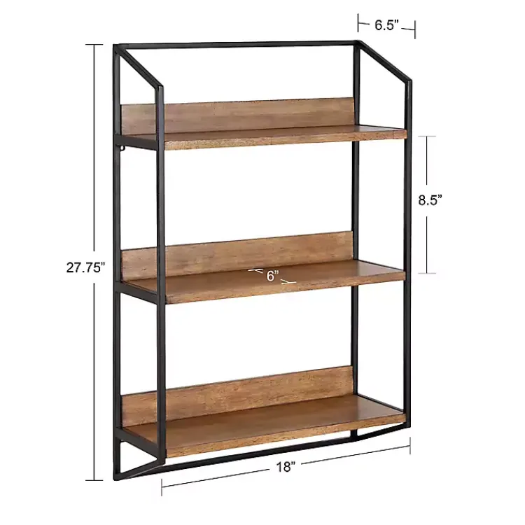 Shelves-Kirklands Home Black Metal & Rustic Wood Tiered Wall Shelf