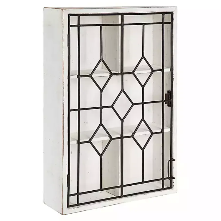 Wall Storage-Kirklands Home Farmhouse Chic White Wood & Iron Wall Cabinet