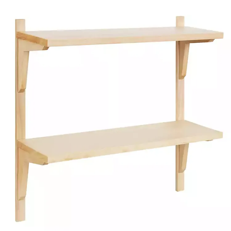 Shelves-Kirklands Home Natural Wood Traditional Two-Tiered Wall Shelf Tan