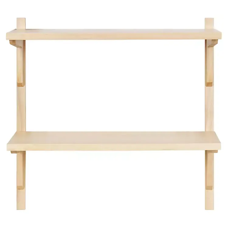 Shelves-Kirklands Home Natural Wood Traditional Two-Tiered Wall Shelf Tan