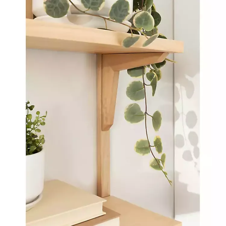 Shelves-Kirklands Home Natural Wood Traditional Two-Tiered Wall Shelf Tan
