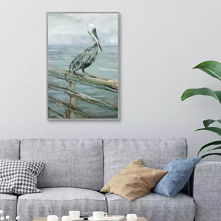 Canvas Art-Kirklands Home Pierside Pelican Framed Canvas Art Print
