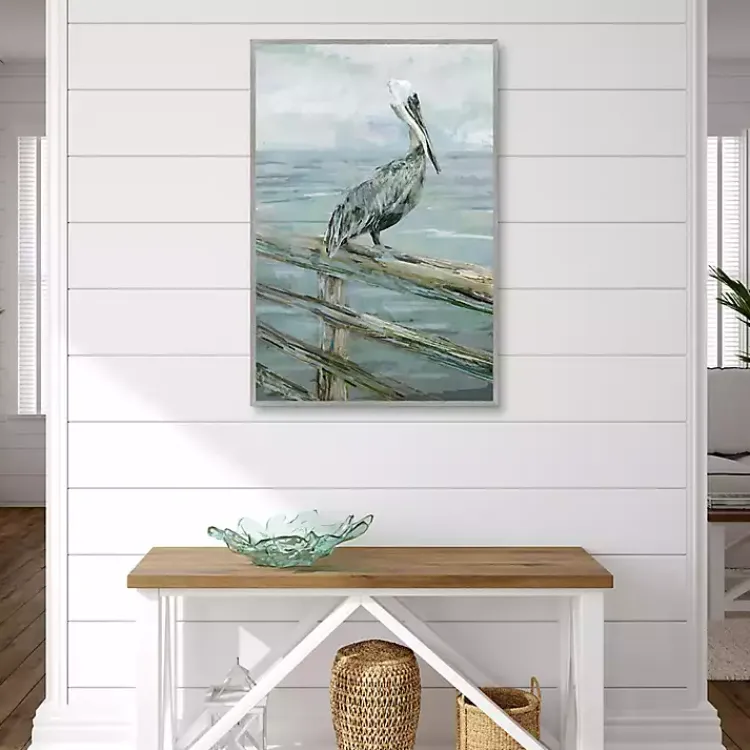 Canvas Art-Kirklands Home Pierside Pelican Framed Canvas Art Print