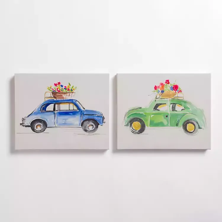 Canvas Art-Kirklands Home Floral Cars Canvas Art Prints, Set of 2