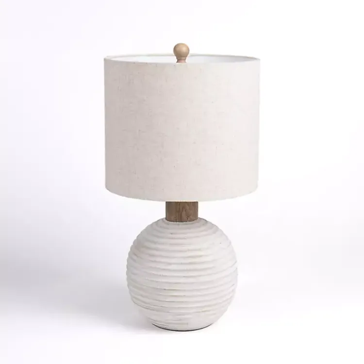 Table Lamps-Kirklands Home Cream Ridged Round Table Lamp Tan