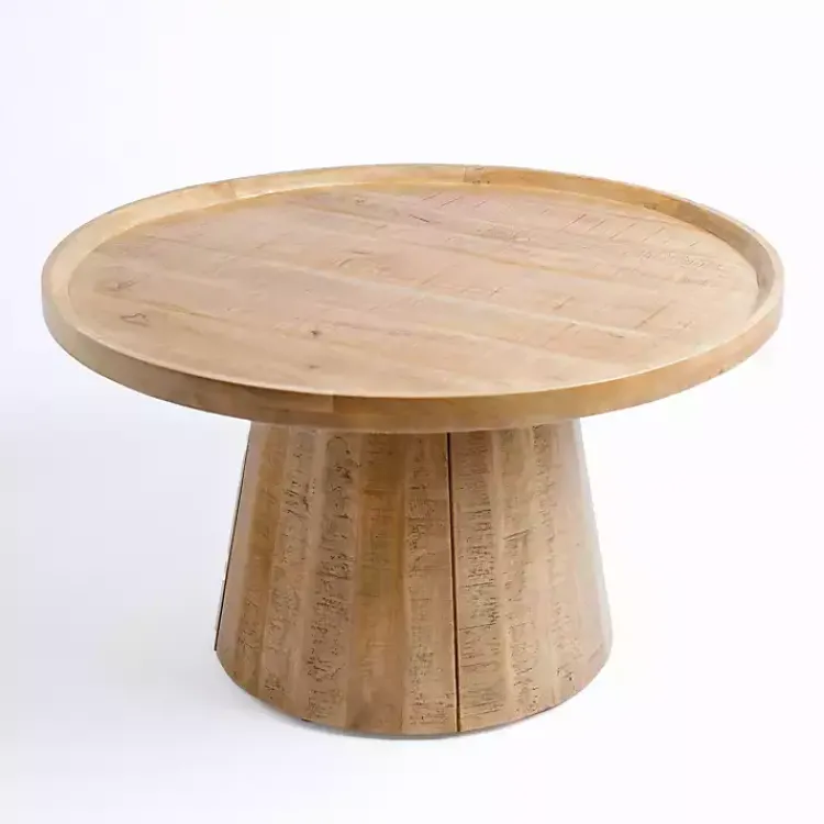 Coffee Tables-Kirklands Home Round Natural Wood Hughes Coffee Table Tan
