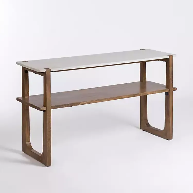 Console Tables-Kirklands Home Allen Wood and Marble Console Table