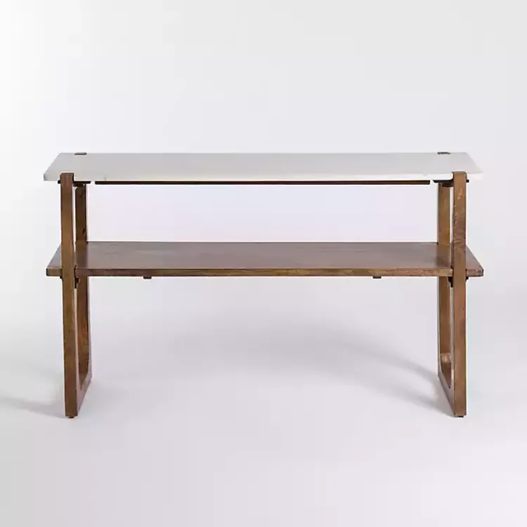 Console Tables-Kirklands Home Allen Wood and Marble Console Table
