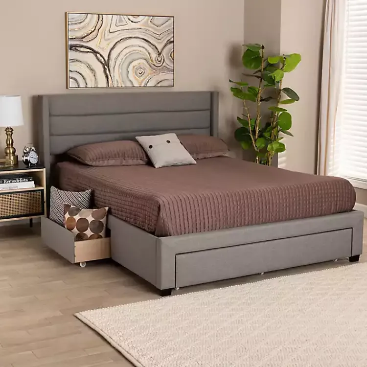 Beds & Headboards-Kirklands Home Braylon Upholstered 3-Drawer Full Bed Gray