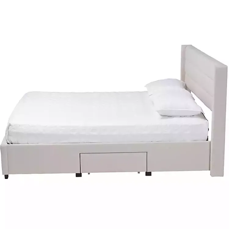 Beds & Headboards-Kirklands Home Beige Braylon Upholstered 3-Drawer Queen Bed Tan