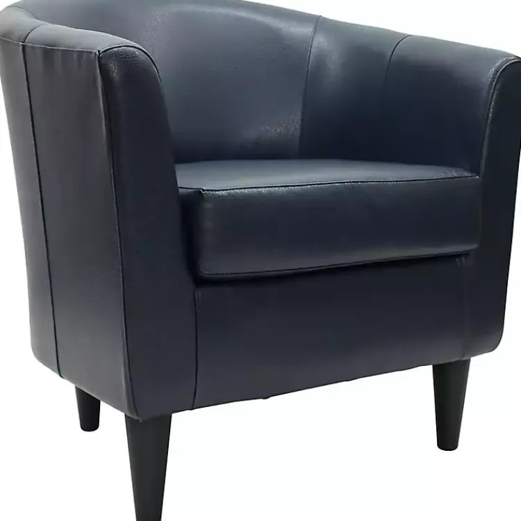 Accent Chairs-Kirklands Home Navy Faux Leather Winslow Accent Chair Blue