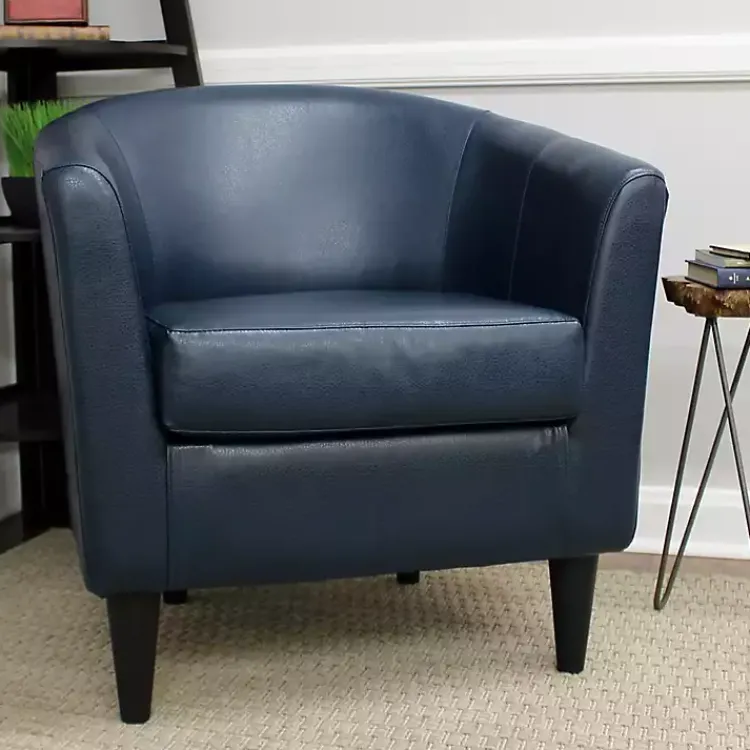 Accent Chairs-Kirklands Home Navy Faux Leather Winslow Accent Chair Blue