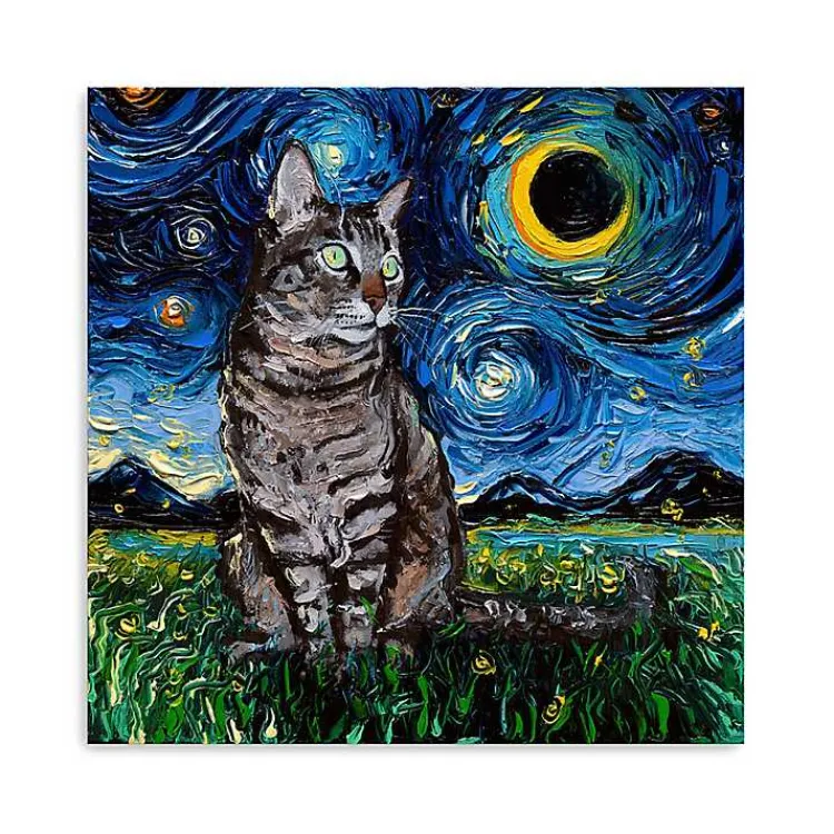 Canvas Art-Kirklands Home Aja Trier Tabby Cat Starry Night Canvas Art Print
