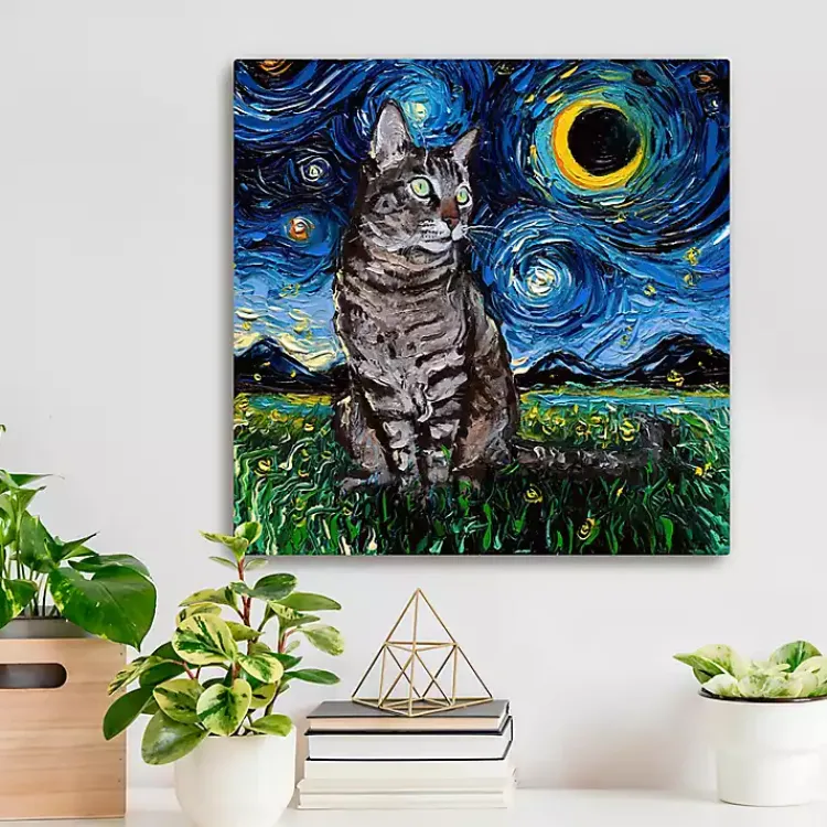 Canvas Art-Kirklands Home Aja Trier Tabby Cat Starry Night Canvas Art Print