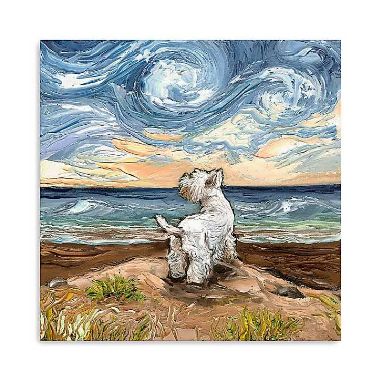 Canvas Art-Kirklands Home Aja Trier Westie Starry Beach Canvas Art Print