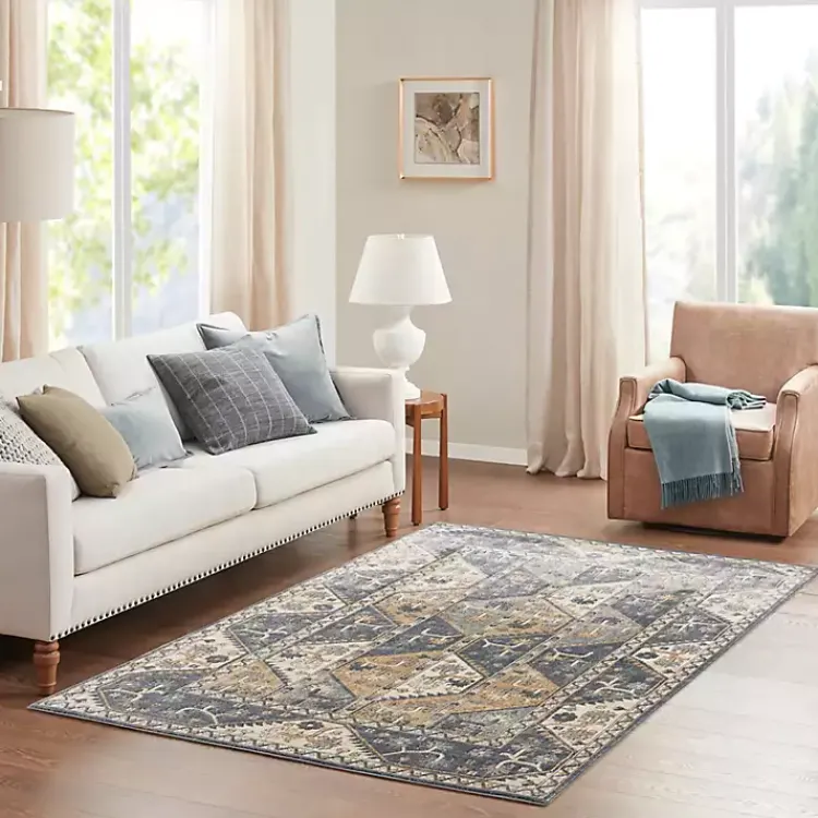 Area Rugs-Kirklands Home Blue Tile Border Area Rug, 8x10