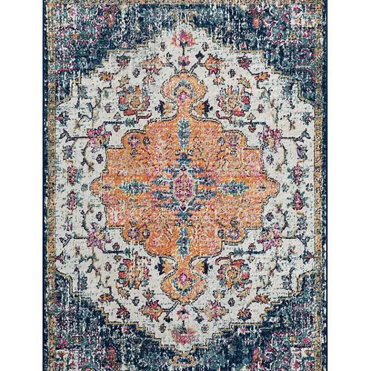 Area Rugs-Kirklands Home Blue & Orange Boho Medallion Area Rug, 6x9