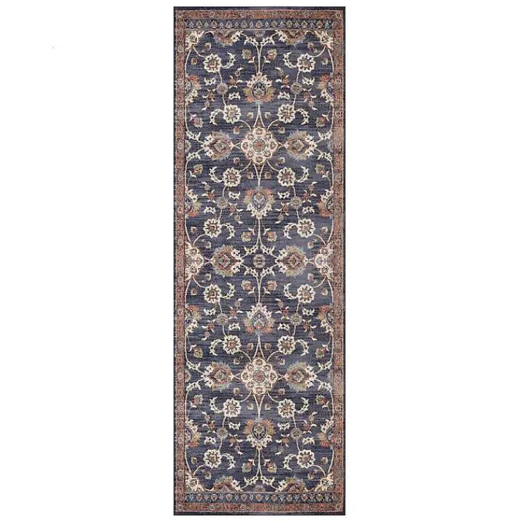 Area Rugs-Kirklands Home Navy Floral Runner Blue