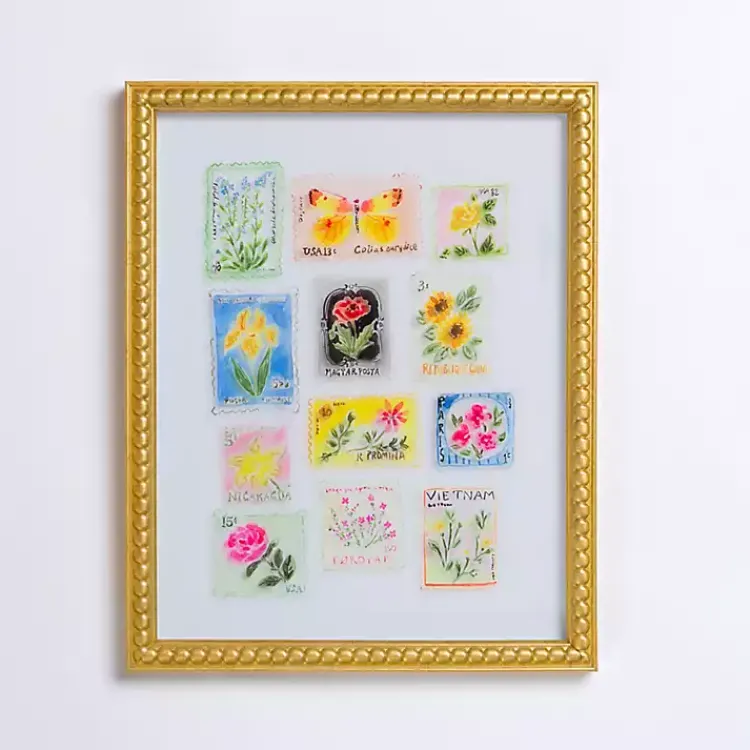 Framed Art-Kirklands Home Brackeen Postage Stamps Framed Art Print Multi