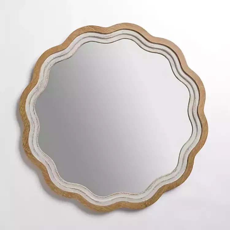 Decorative Mirrors-Kirklands Home Shelby Natural Wood Scalloped Wall Mirror
