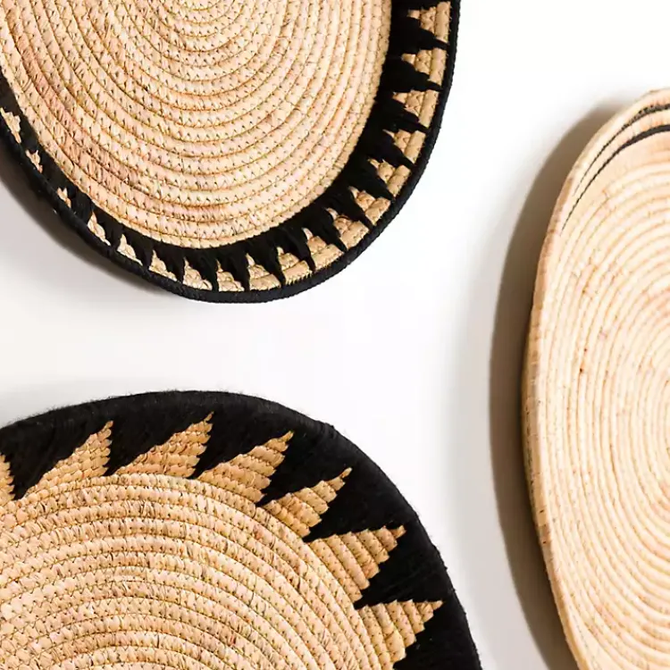 Wall Plaques-Kirklands Home Black Water Hyacinth Basket Wall Plaques, Set of 3