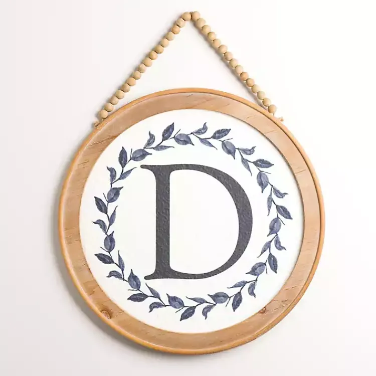 Monogram Wall Decor-Kirklands Home Blue Leaf Wreath Monogram D Wood Wall Plaque