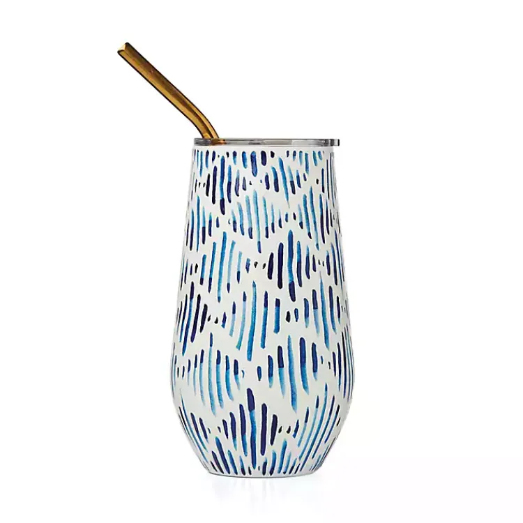 Glassware & Drinkware-Kirklands Home Bay Ikat Insulated Wine Tumbler Blue