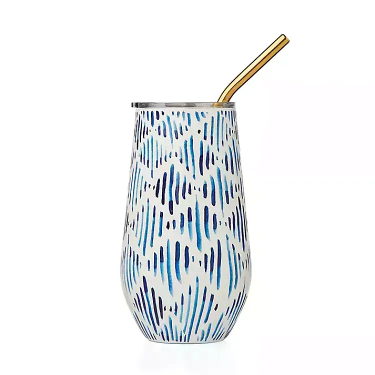 Glassware & Drinkware-Kirklands Home Bay Ikat Insulated Wine Tumbler Blue