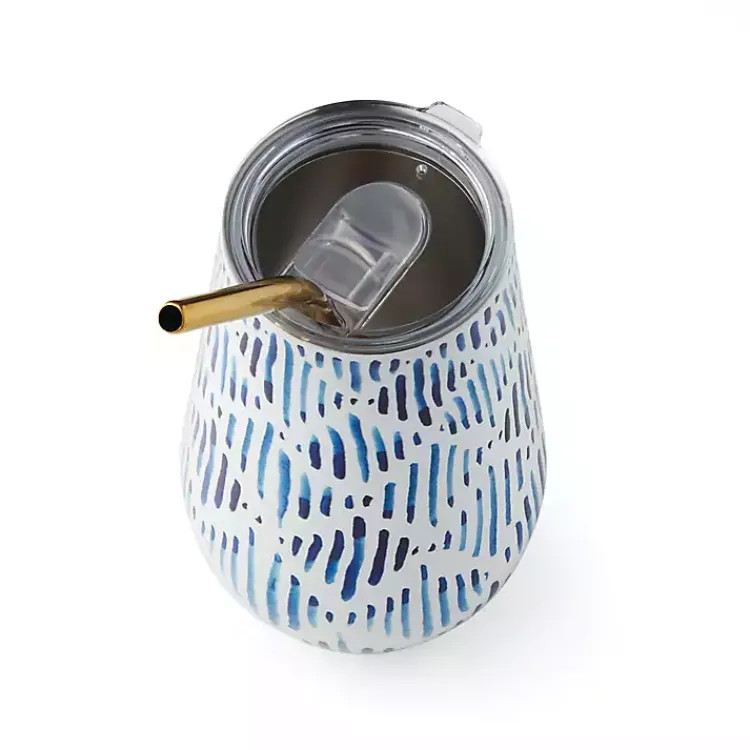 Glassware & Drinkware-Kirklands Home Bay Ikat Insulated Wine Tumbler Blue