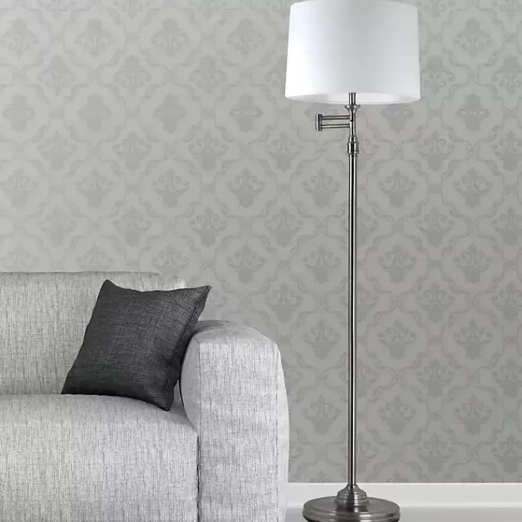 Floor Lamps-Kirklands Home Antique Pewter Swing Arm Floor Lamp White