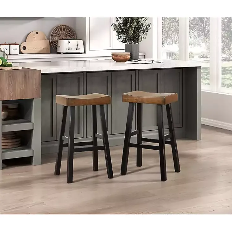 Bar Stools & Counter Height Stools-Kirklands Home & Black Wood Bar Stools, Set of 2 Brown
