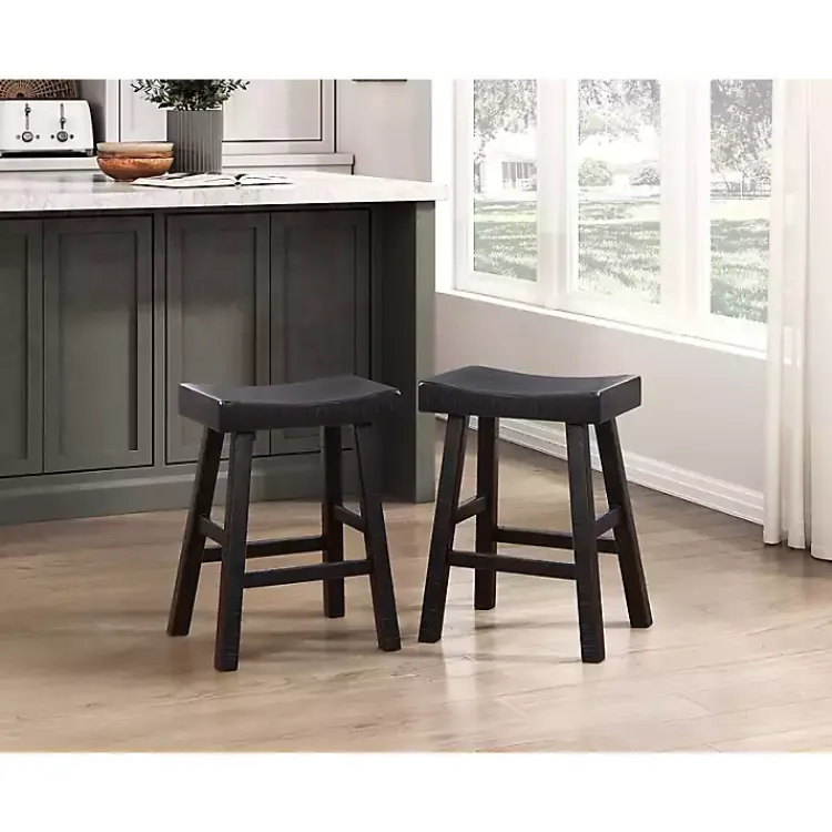 Bar Stools & Counter Height Stools-Kirklands Home Wood Counter Stools, Set of 2 Black