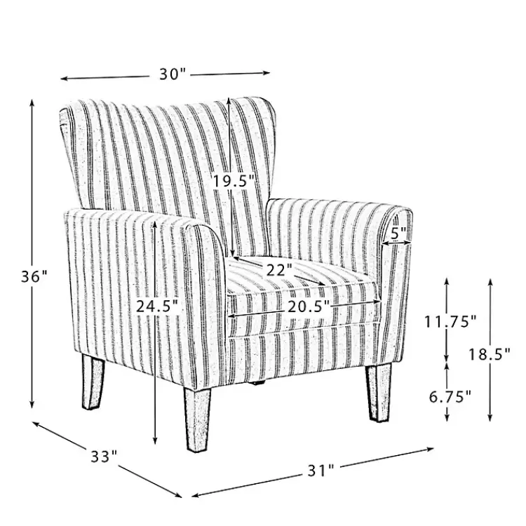Accent Chairs-Kirklands Home Gustaf Navy Striped Armchair
