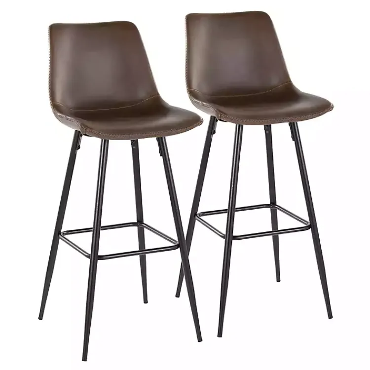 Bar Stools & Counter Height Stools-Kirklands Home Espresso Faux Leather Metal Bar Stools, Set of 2 Brown