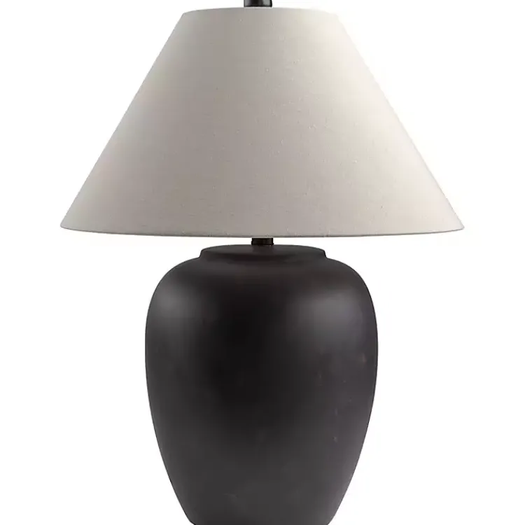 Table Lamps-Kirklands Home Black Ceramic Round Table Lamp White
