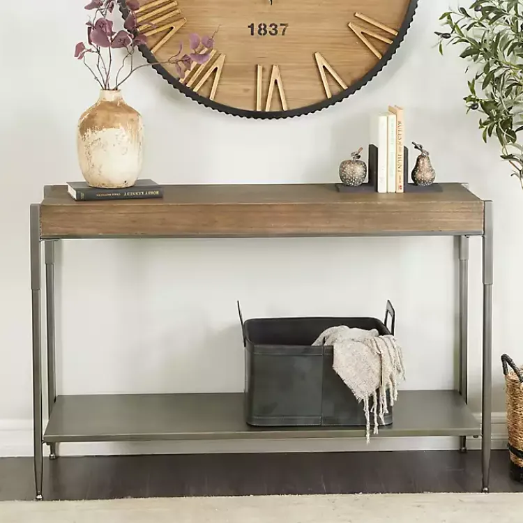 Console Tables-Kirklands Home Gray Metal and Wood Console Table