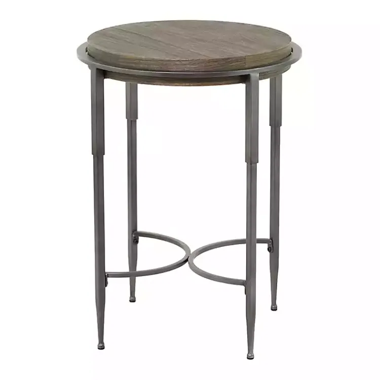 Accent & End Tables-Kirklands Home Metal & Wood Round Accent Table Gray