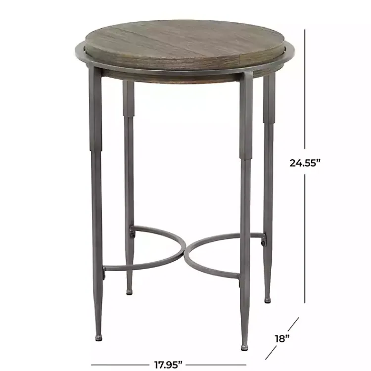 Accent & End Tables-Kirklands Home Metal & Wood Round Accent Table Gray