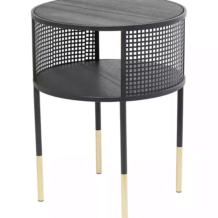Accent & End Tables-Kirklands Home & Gold Metal Mesh Round Accent Table Black