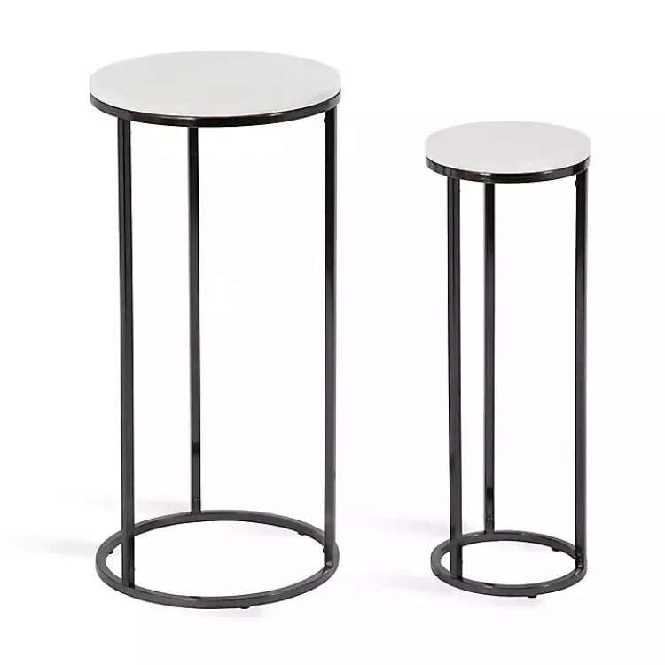 Accent & End Tables-Kirklands Home White Marble Nesting Accent Tables, Set of 2 Black